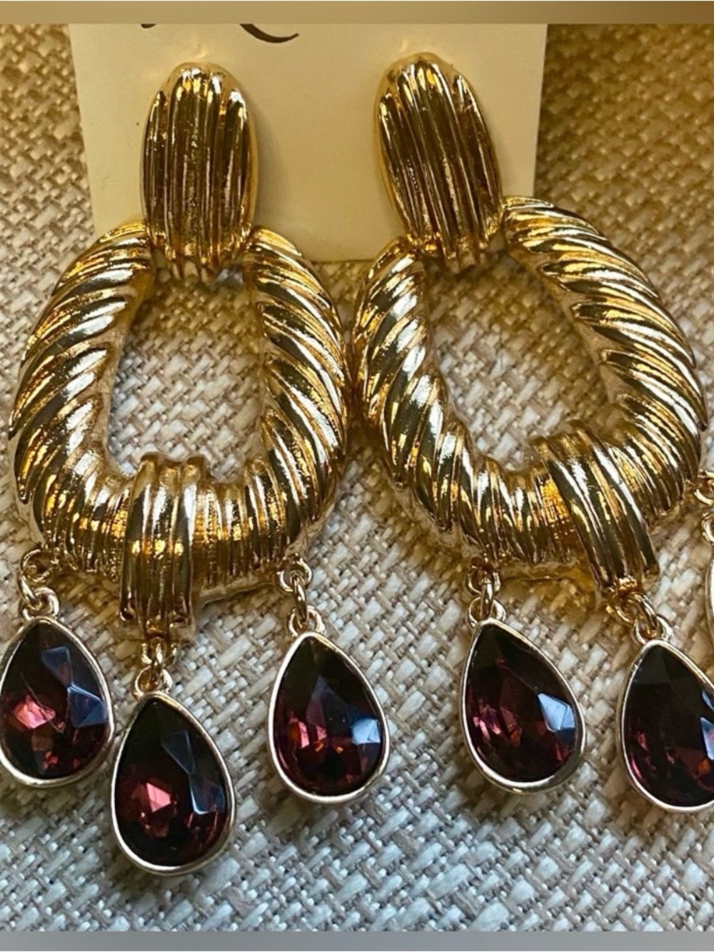 NWT Lovisa Gold-Tone Drop Earrings with Garnet-Colored Teardrops